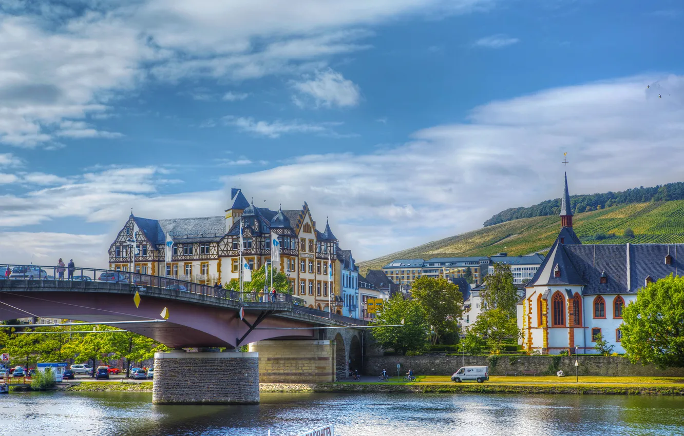 Photo wallpaper bridge, the city, river, photo, home, Germany, bernkastel