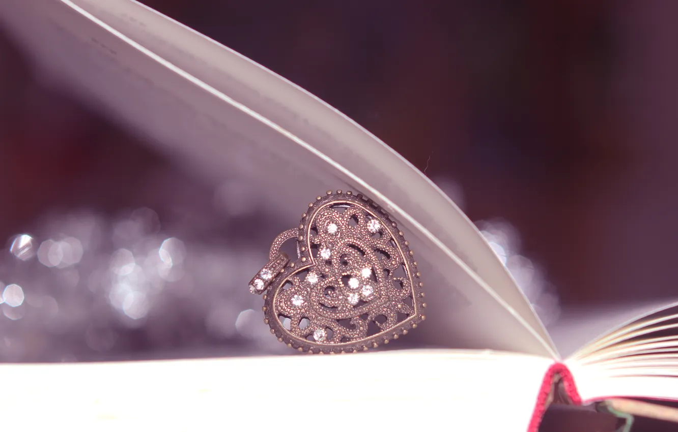 Photo wallpaper heart, pendant, book, bokeh