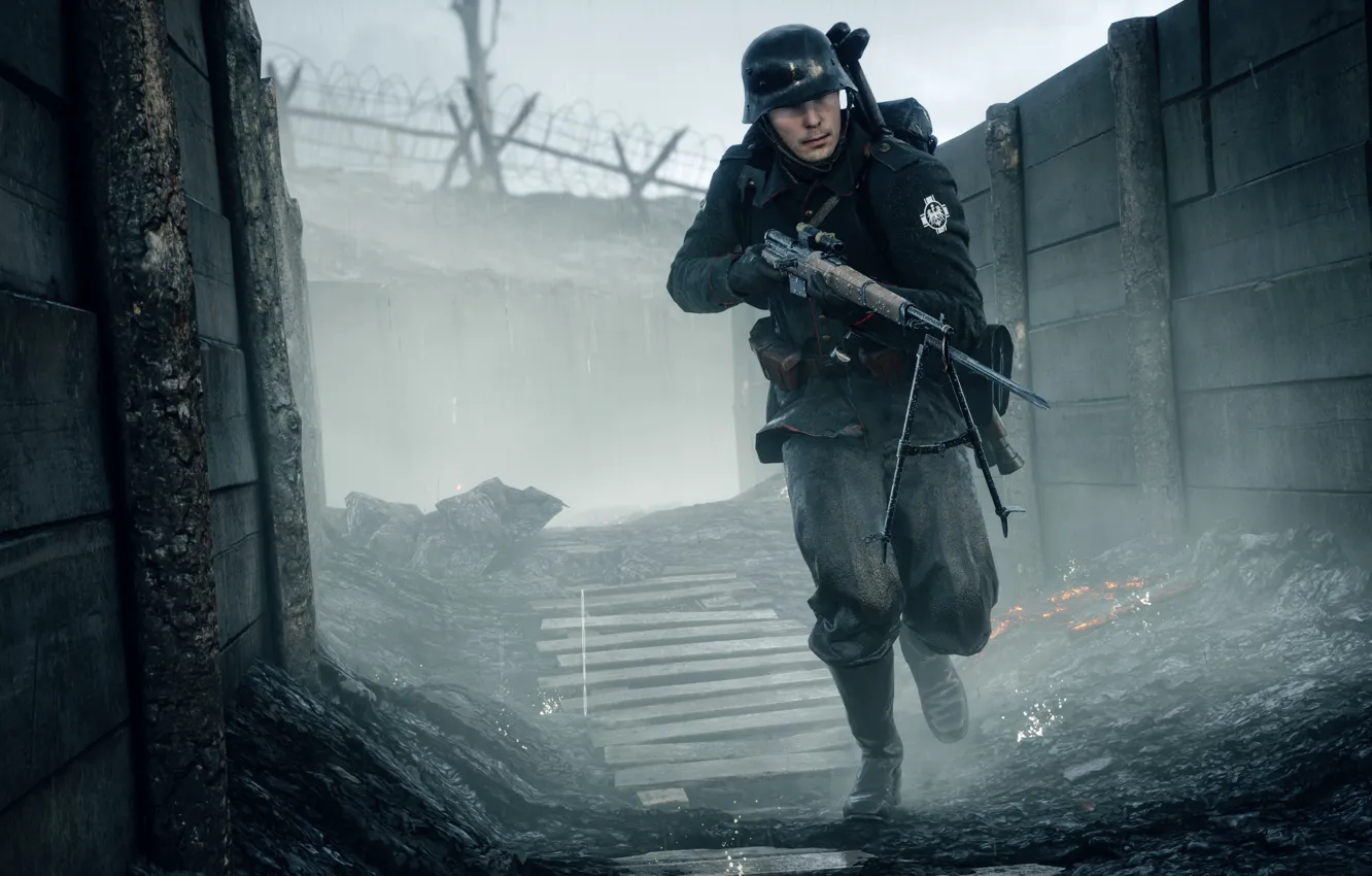 Photo wallpaper weapons, war, the game, soldiers, Electronic Arts, the trench, Battlefield 1