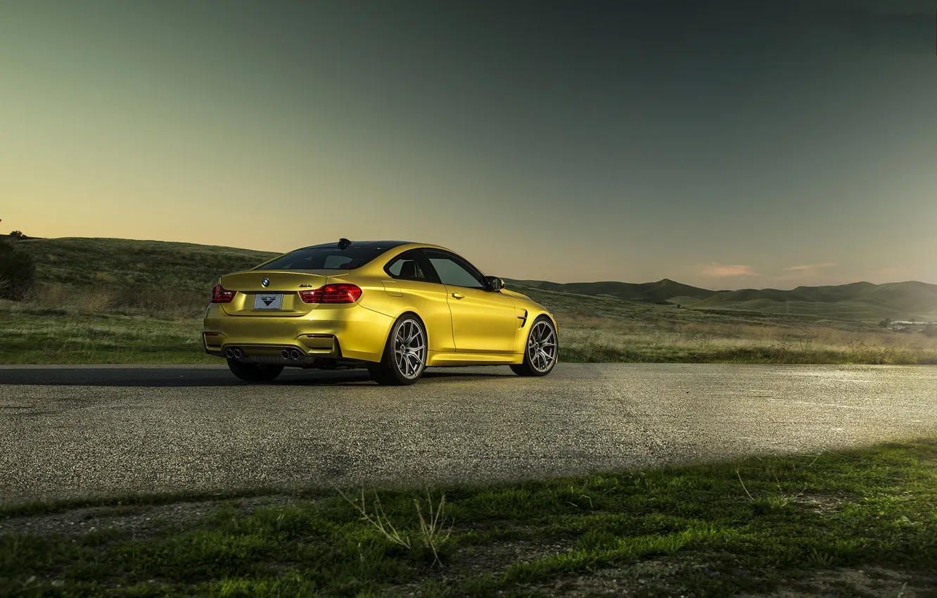 Photo wallpaper the sky, mountains, yellow, bmw, BMW, yellow, back, f82