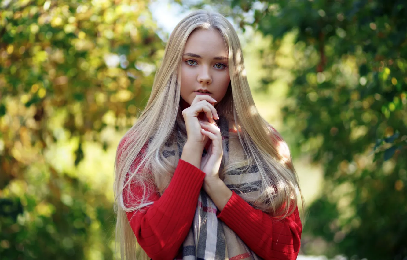 Photo wallpaper look, girl, face, portrait, hands, long hair, Evgeny Bulatov, Darina Sidorova