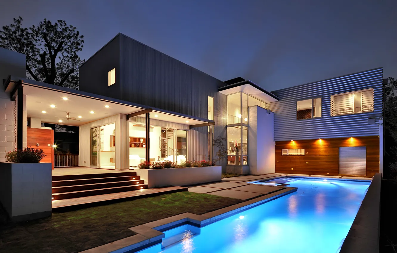 Photo wallpaper house, style, house, pool, home, modern, exterior, pool.