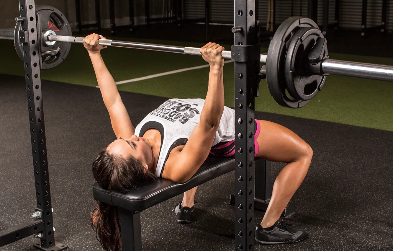 Photo wallpaper brunette, workout, fitness, pectorals