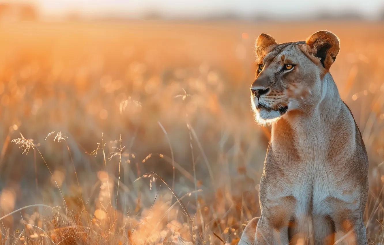 Photo wallpaper field, grass, look, face, light, nature, pose, morning