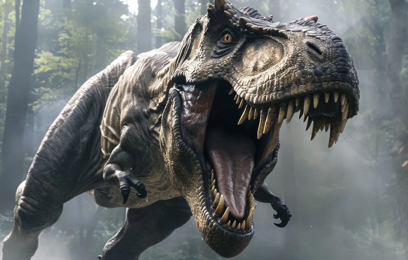 Photo wallpaper look, face, animal, dinosaur, predator, teeth, mouth, closeup