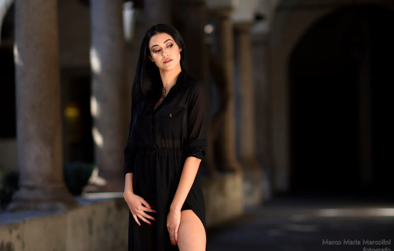Photo wallpaper pose, black dress, gesture, beautiful girl, charm, Marco Maria Marcolini