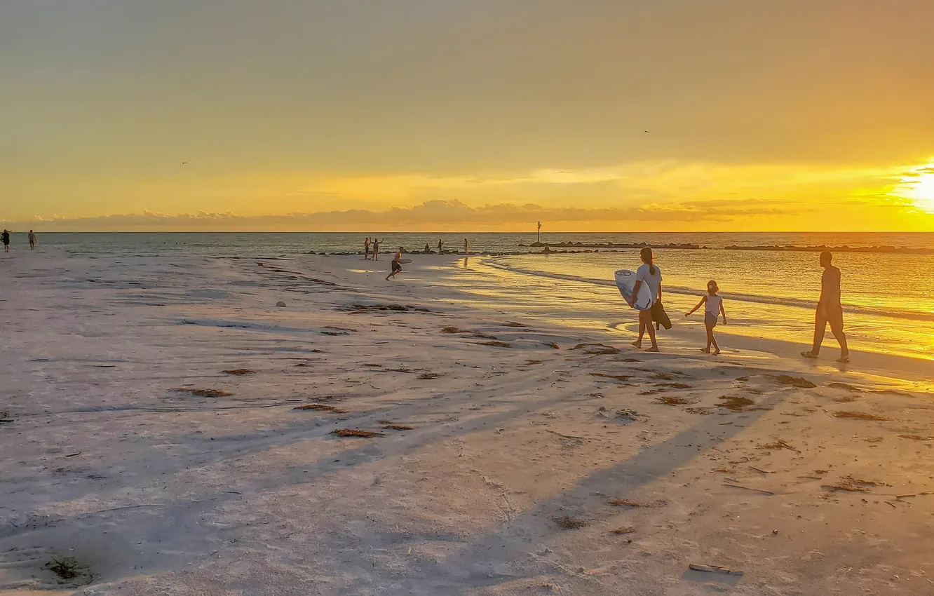 Photo wallpaper sand, sea, beach, summer, the sky, the sun, light, sunset