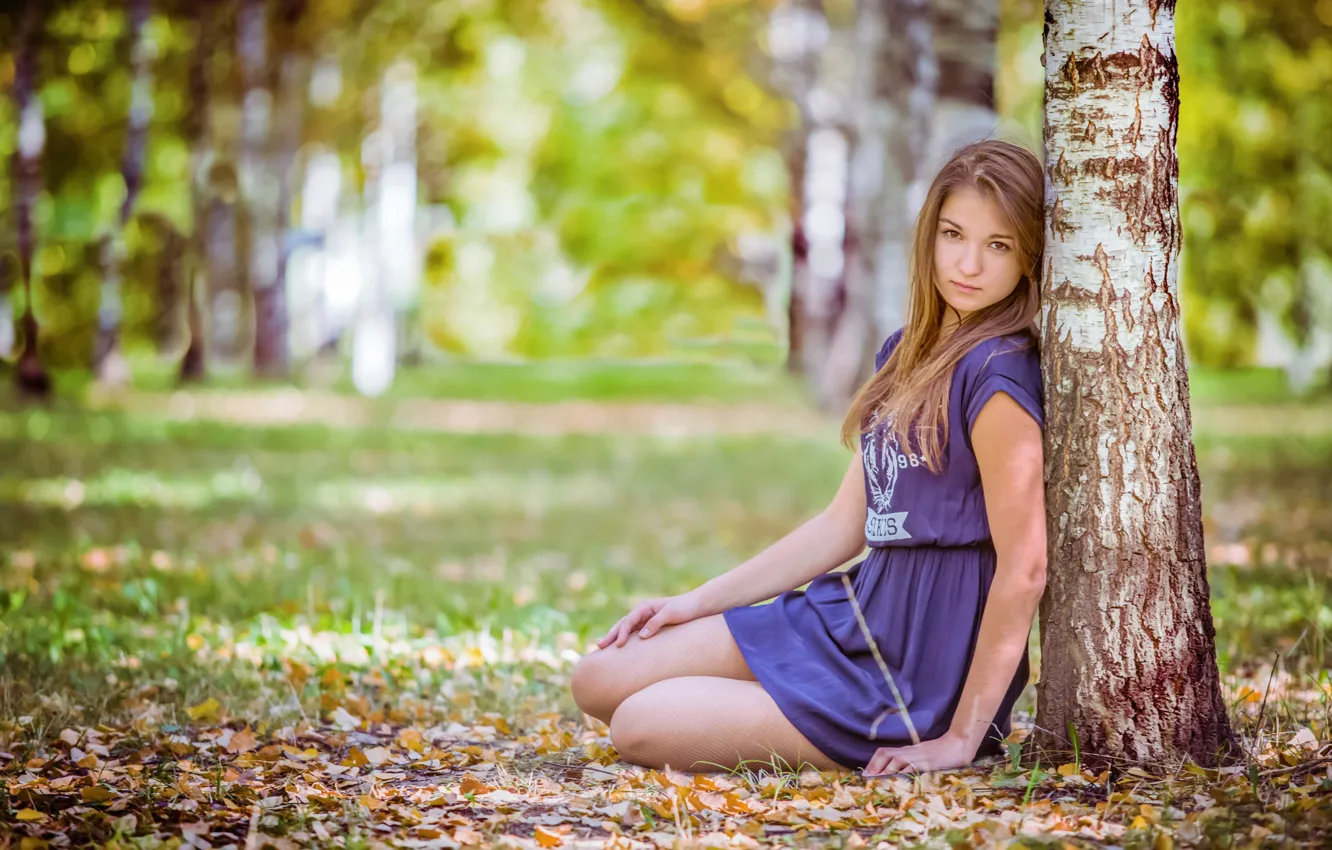Photo wallpaper autumn, tree, legs, Nastya