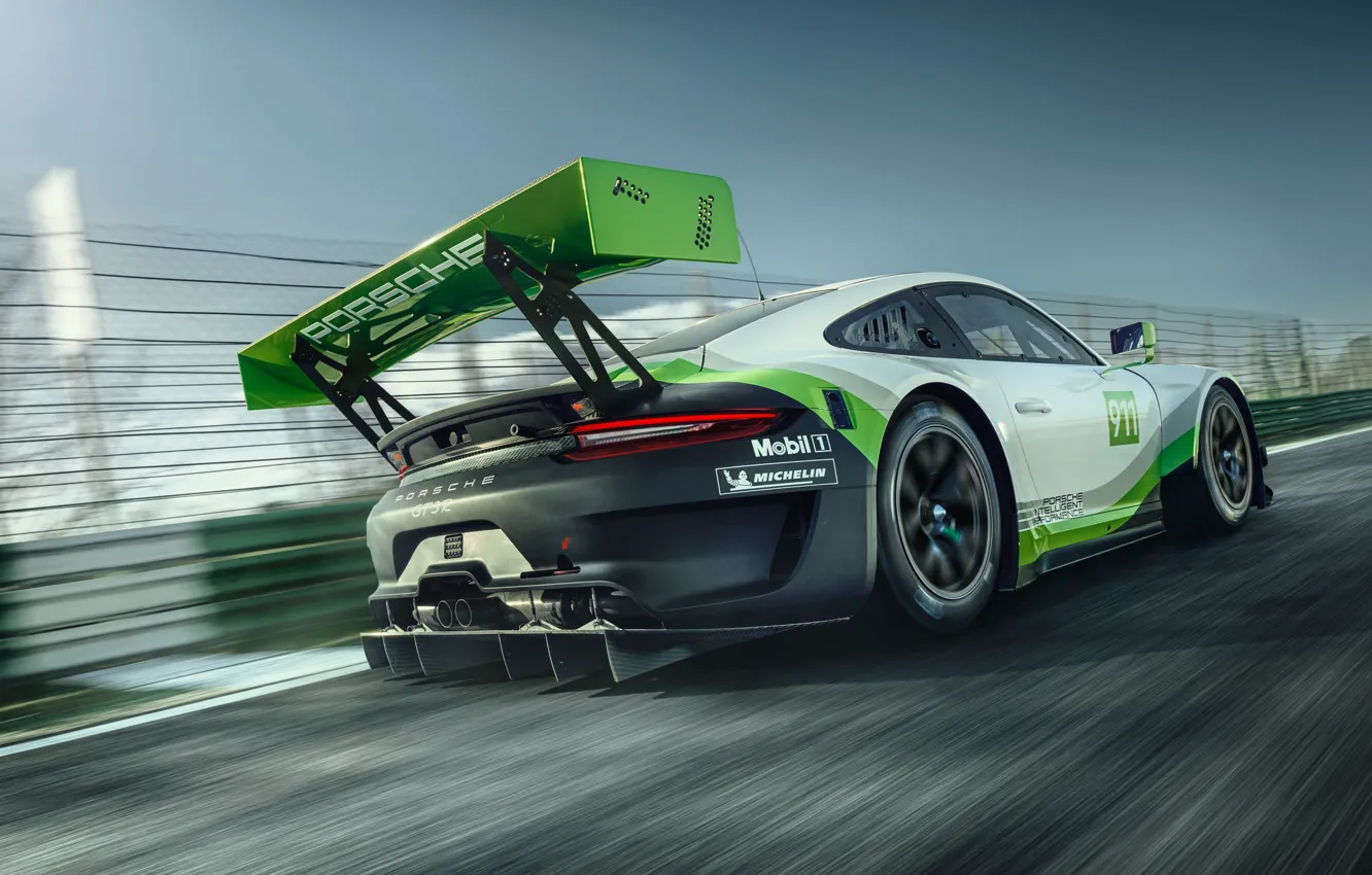 Photo wallpaper speed, 911, Porsche, racing car, rear view, GT3 R, 2019