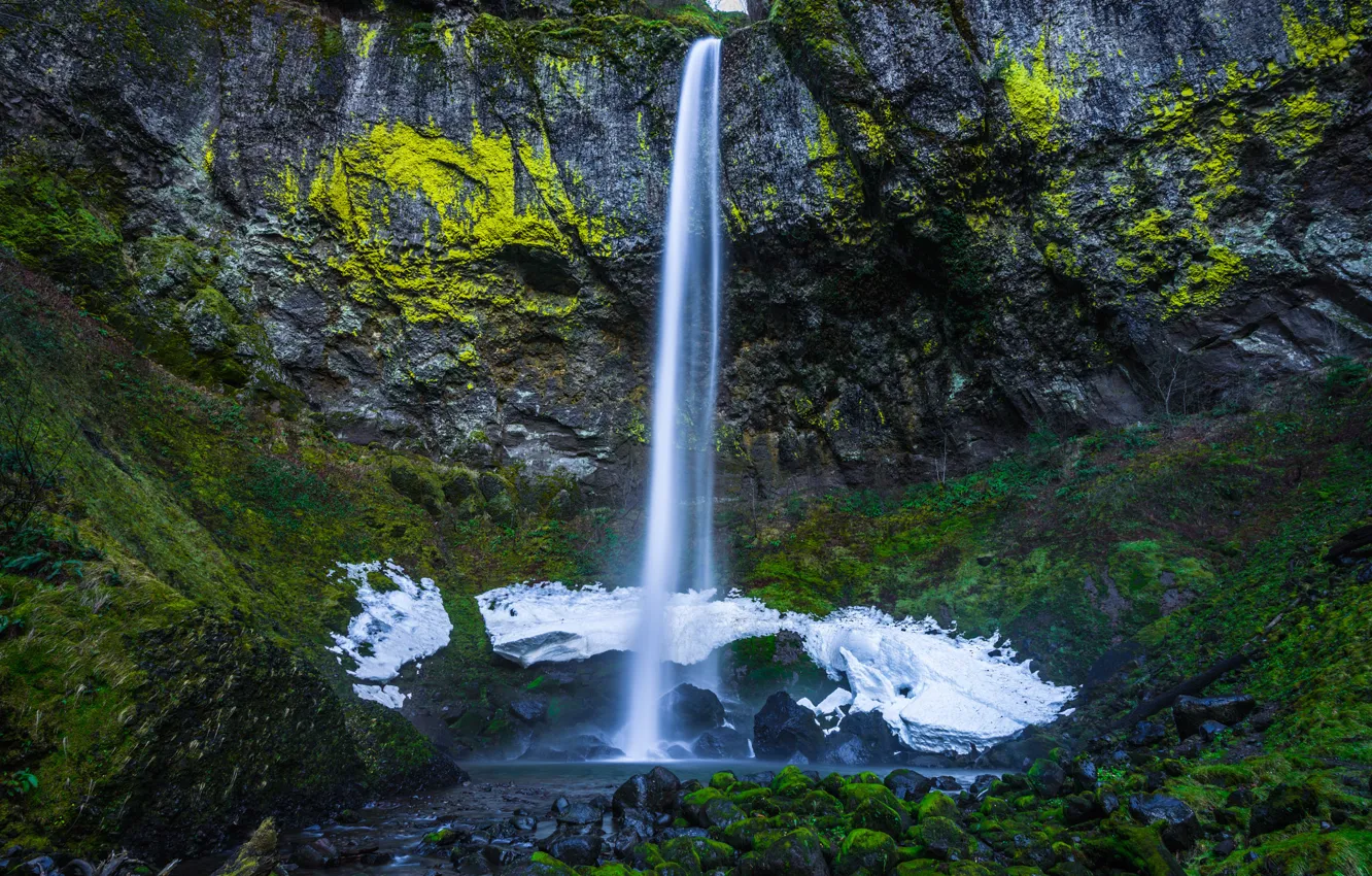 Photo wallpaper mountains, rocks, waterfall, stream