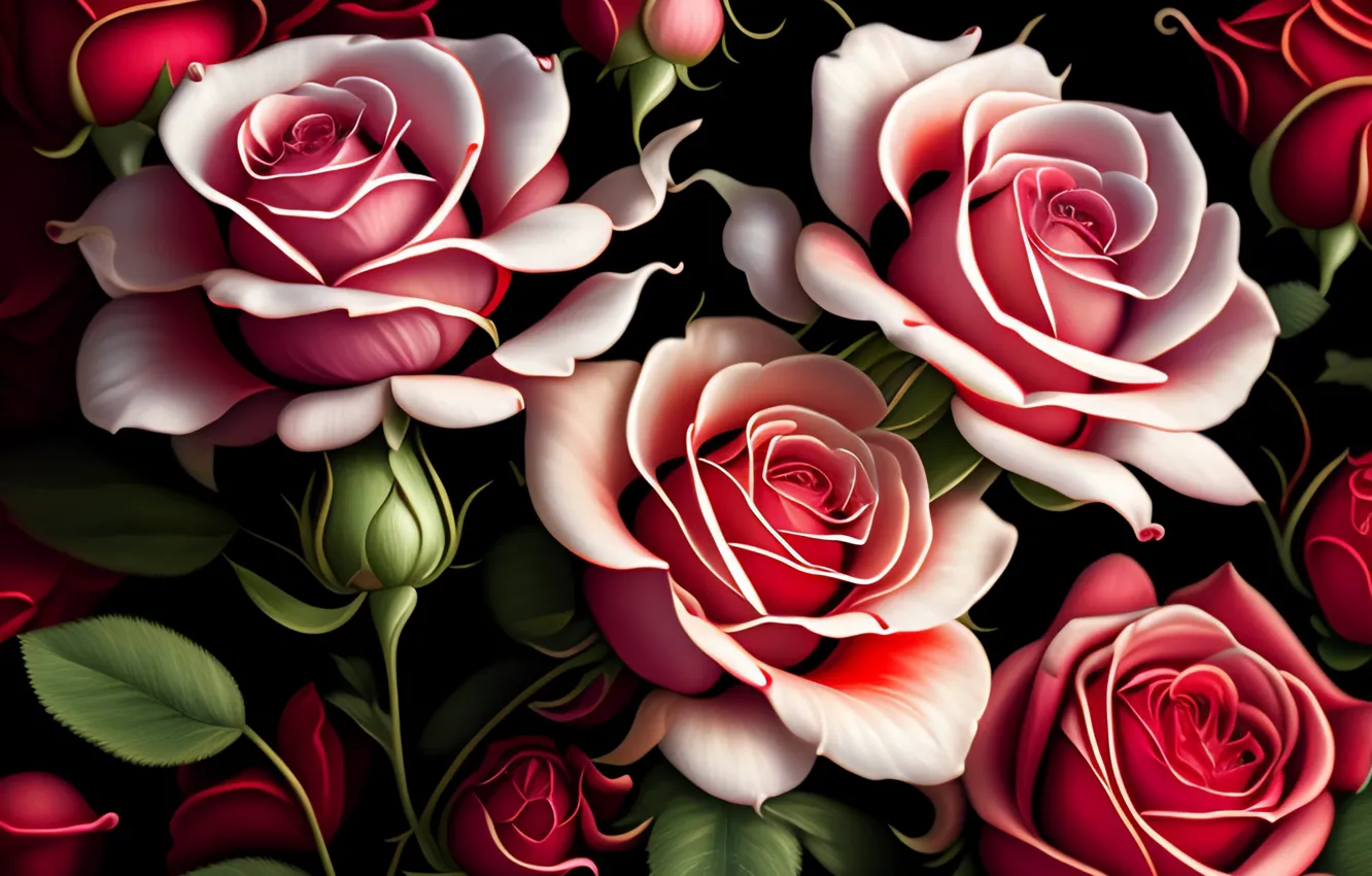 Photo wallpaper flowers, roses, buds, pink, flowers, beautiful, roses, buds