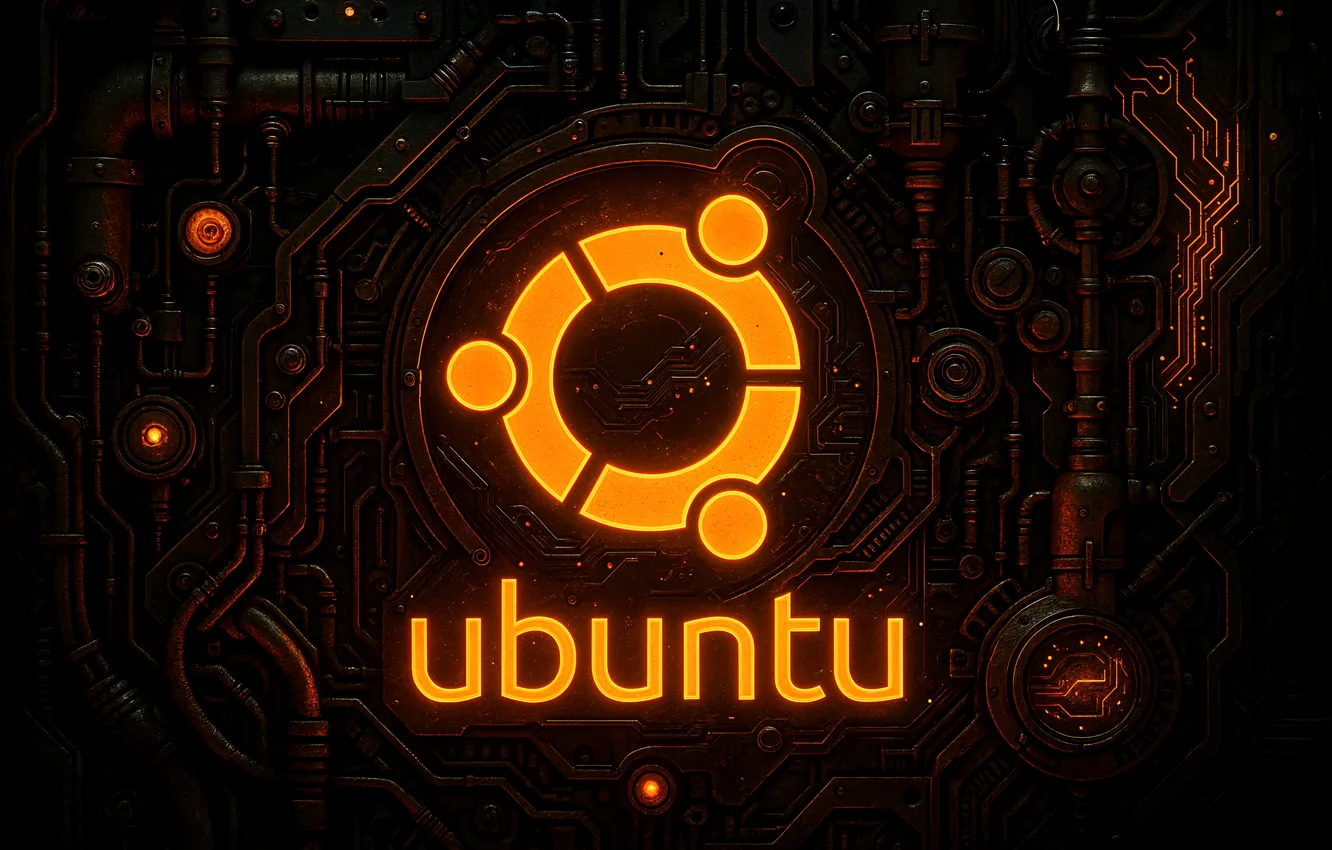 Photo wallpaper ubuntu, futuristic, technology, dark background, Operating System, Neon logo