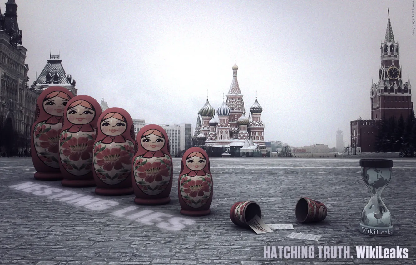 Photo wallpaper Moscow, the Kremlin, dolls, WikiLeaks, red square, freedom of speech