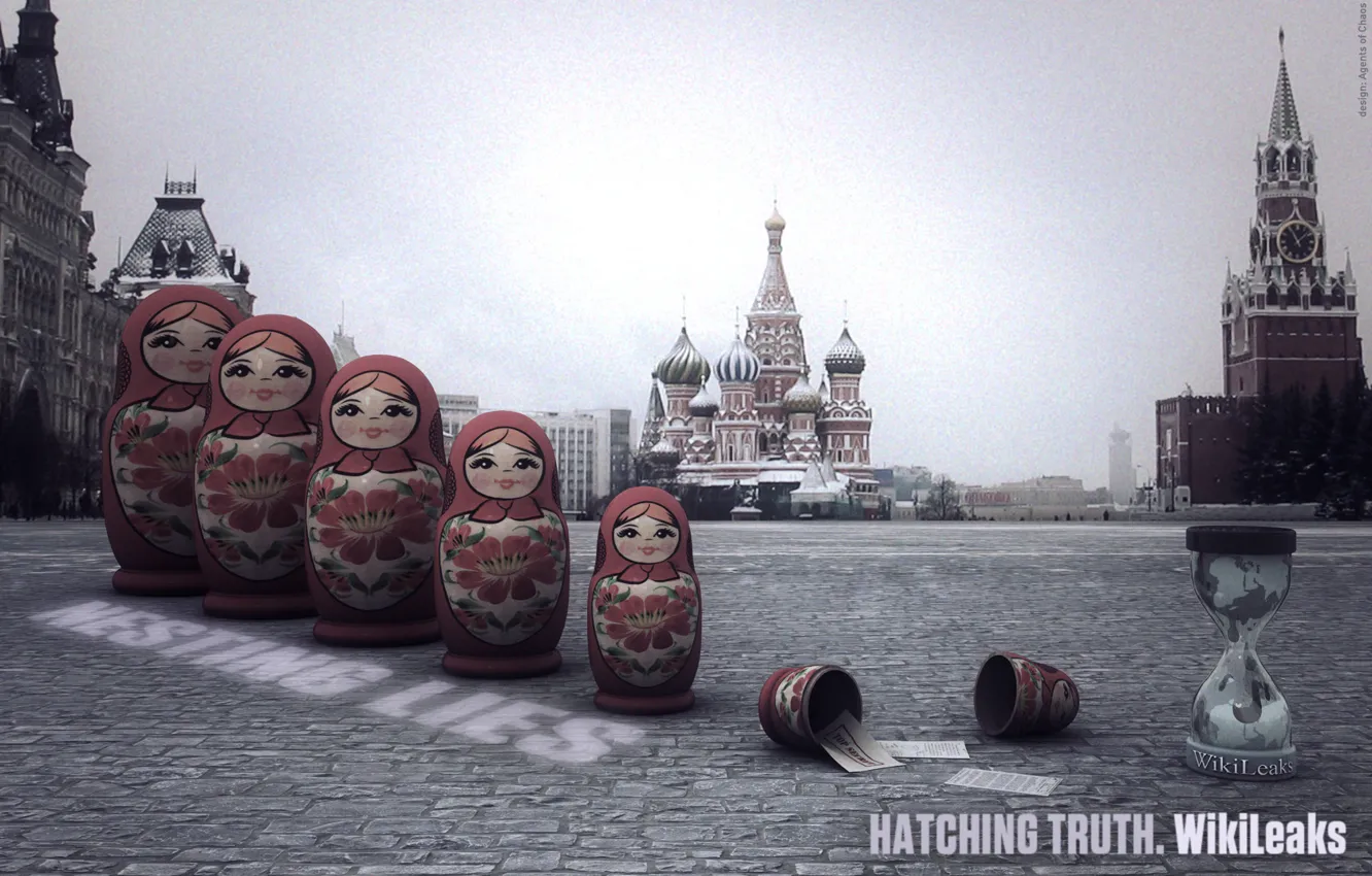 Photo wallpaper Moscow, The Kremlin, WikiLeaks, red square, freedom of speech, matryoshka