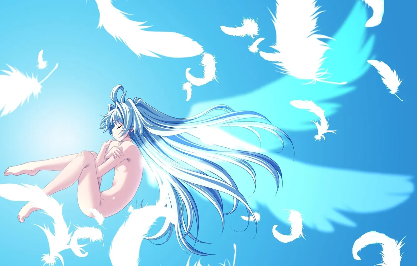 Photo wallpaper girl, wings, angel, feathers, art, naked, shirogane no soleil, Tsurugi Hagane