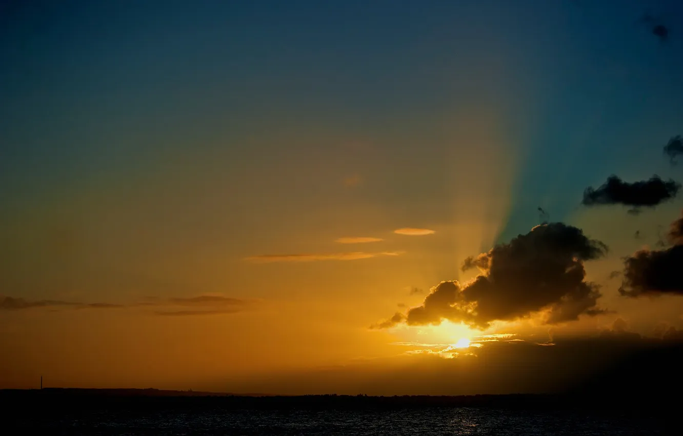 Photo wallpaper sea, the sky, the sun, clouds, sunset