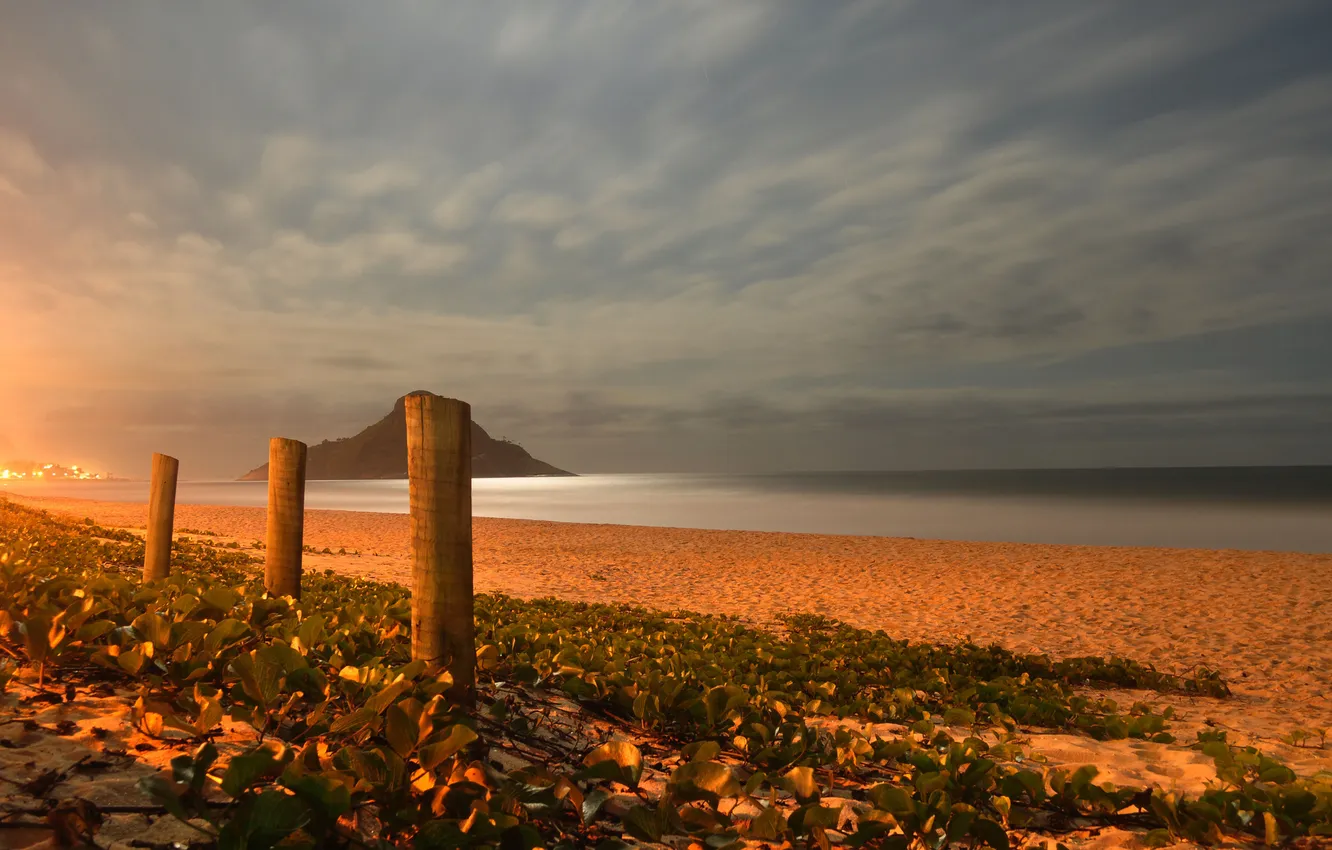 Photo wallpaper sand, beach, lights, lighting, twilight