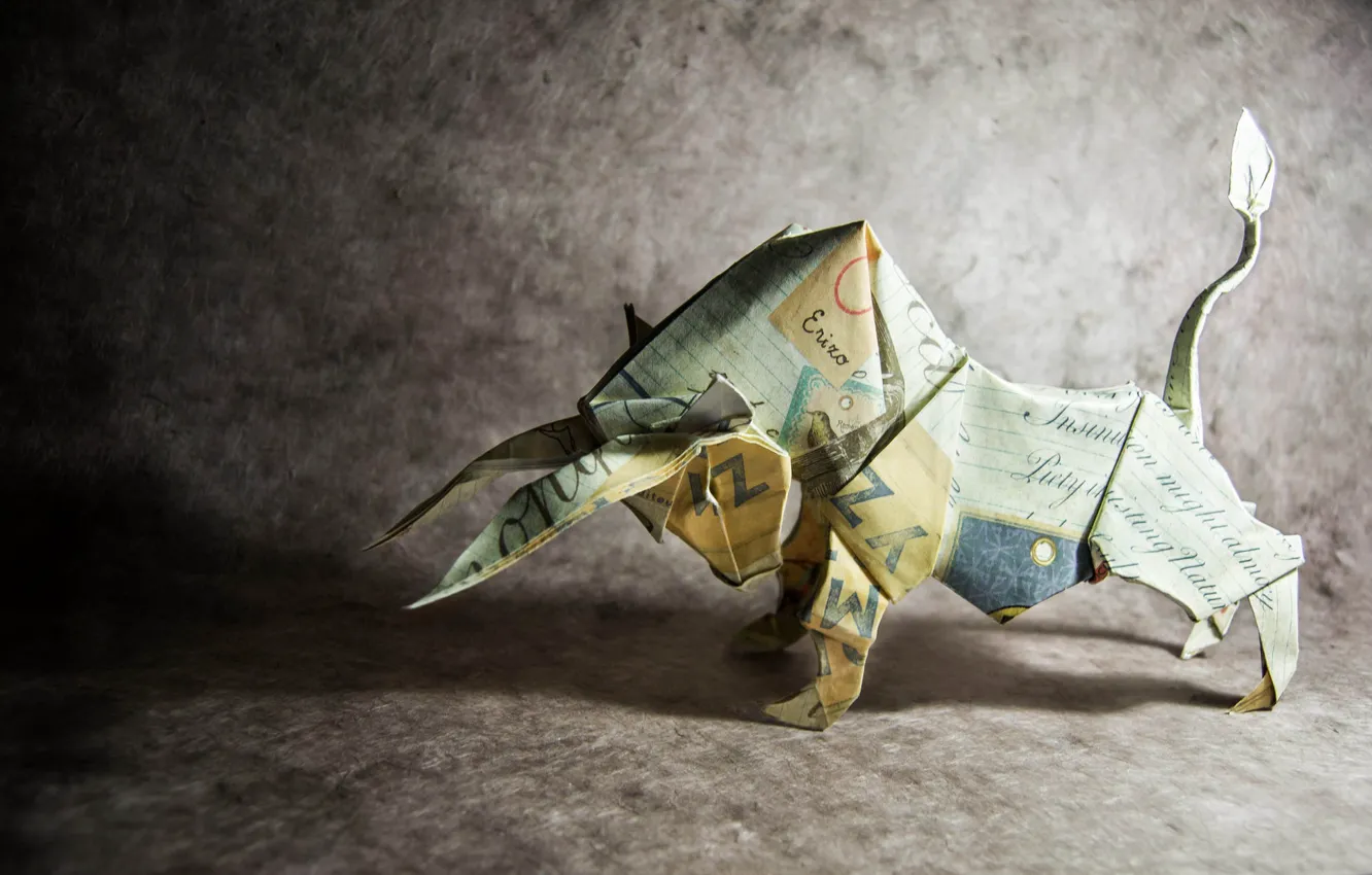 Photo wallpaper paper, origami, bull