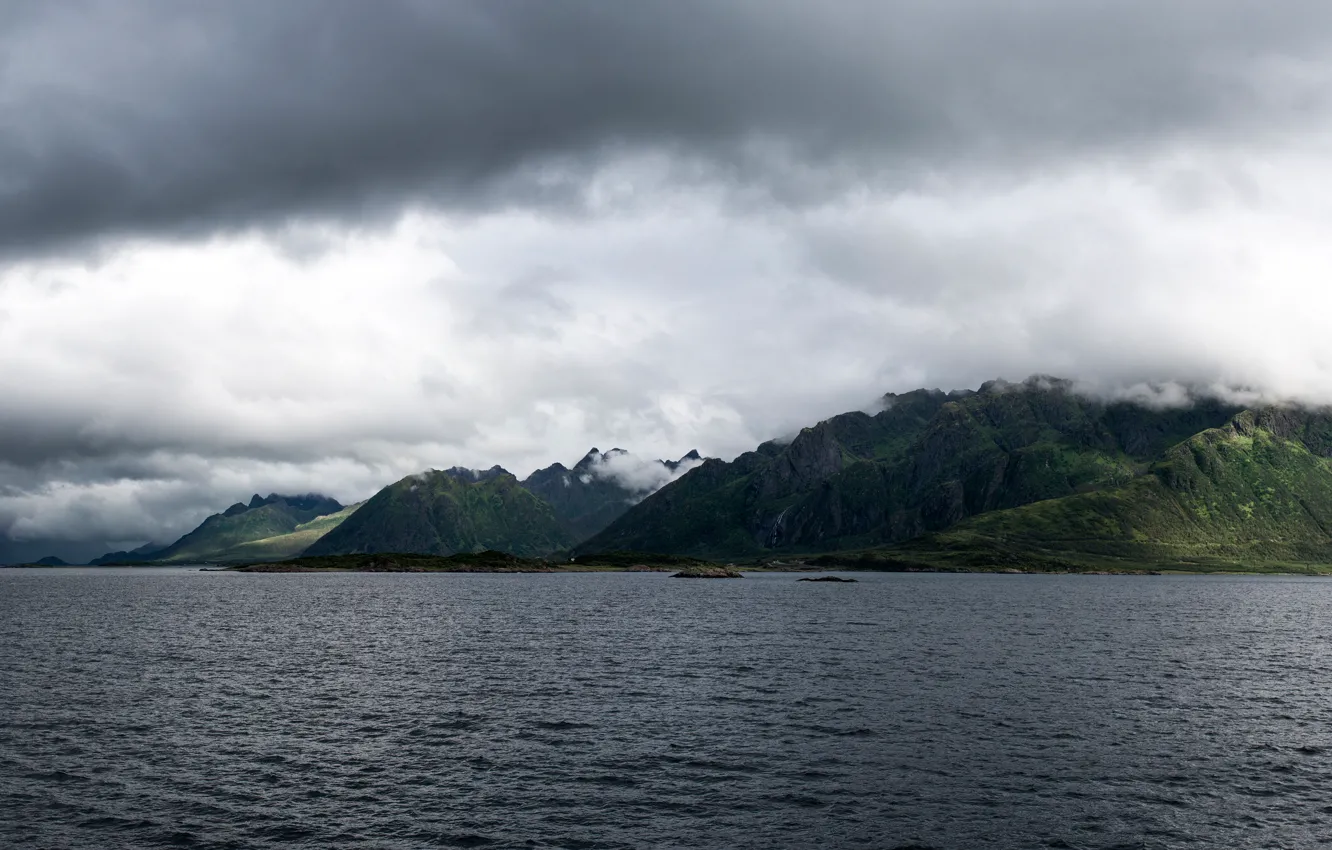 Photo wallpaper forest, landscape, mountains, nature, lake, Norway, Coastline, Senya