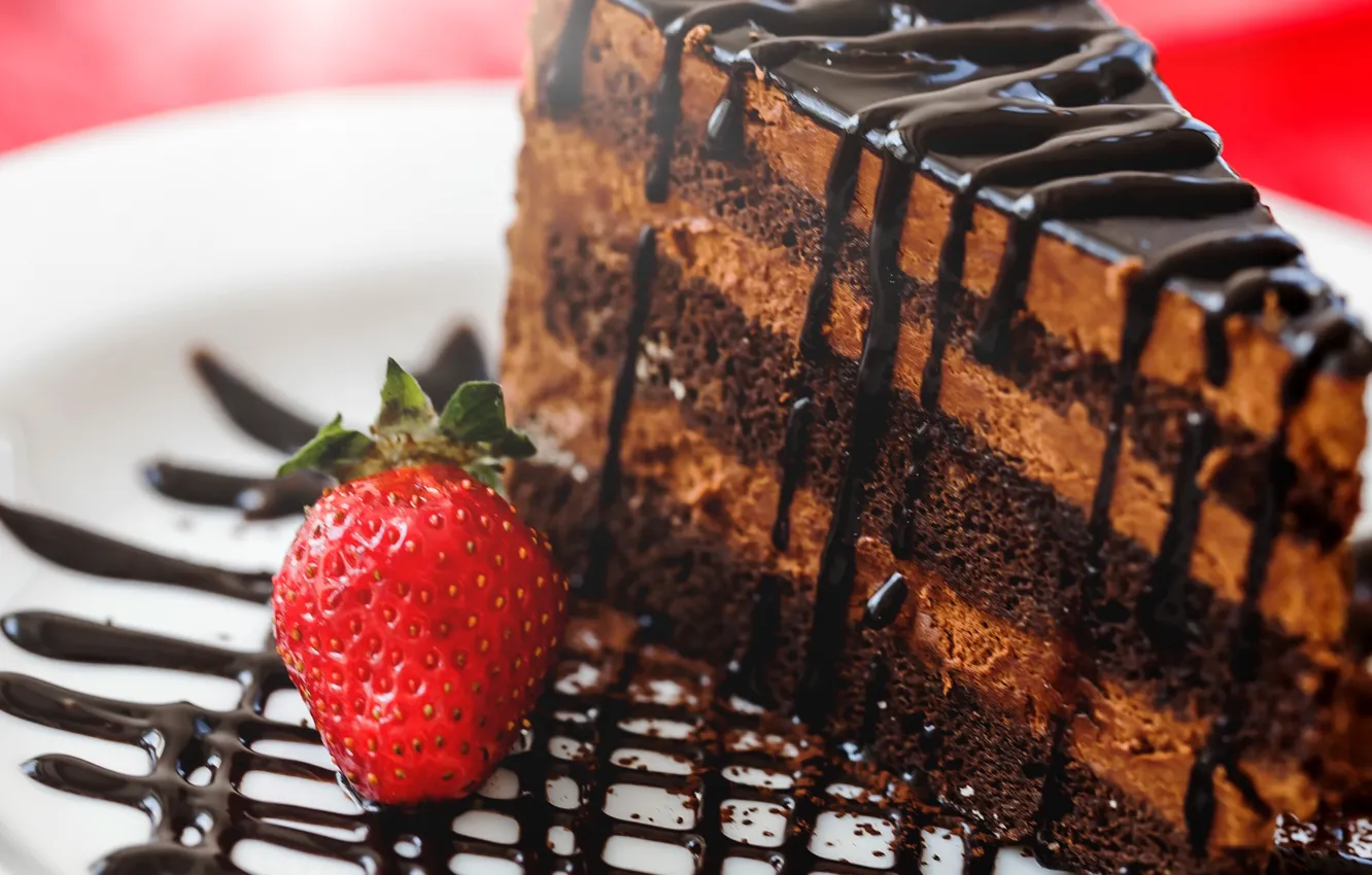 Photo wallpaper strawberry, cake, dessert, chocolate