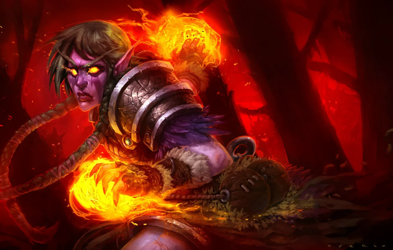 Photo wallpaper lights, elf, figure, art, Blizzard, Night Elf, warcraft, art