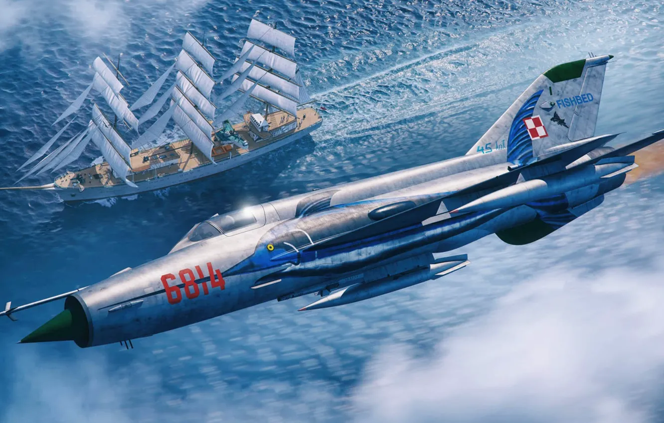 Photo wallpaper Poland, fighter-bomber, MiG-21MF, Frontline fighter, Piotr Forkasiewicz, MiG-21MF Fighter Bomber
