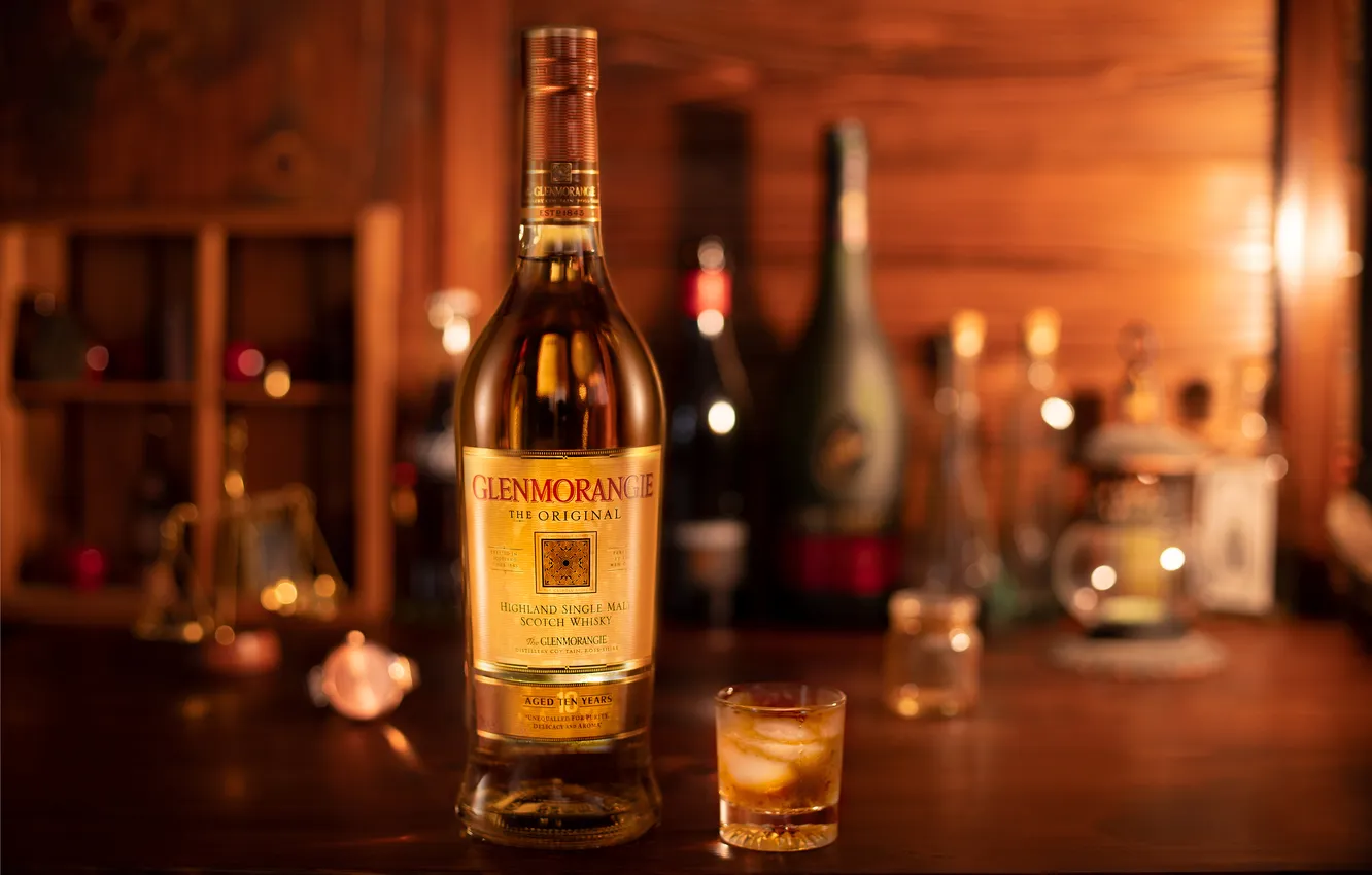 Photo wallpaper light, table, Board, glass, bottle, alcohol, still life, whiskey