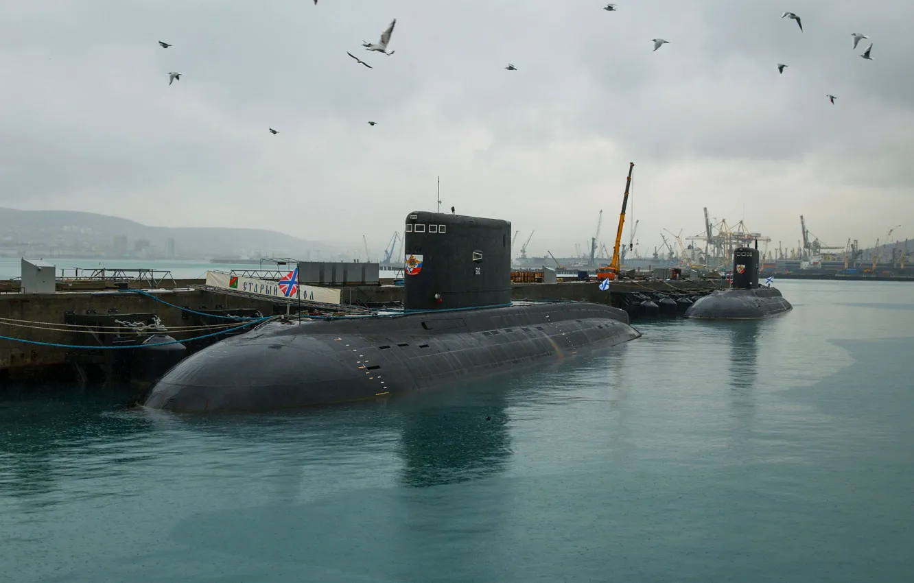 Photo wallpaper sea, black, submarine, Navy, Novorossiysk, the project 636.3
