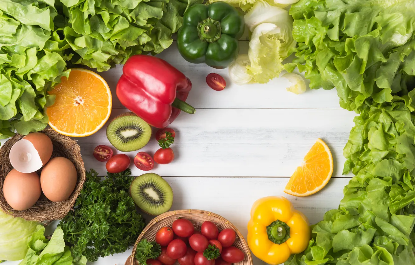 Photo wallpaper greens, Vegetables, fruit, citrus