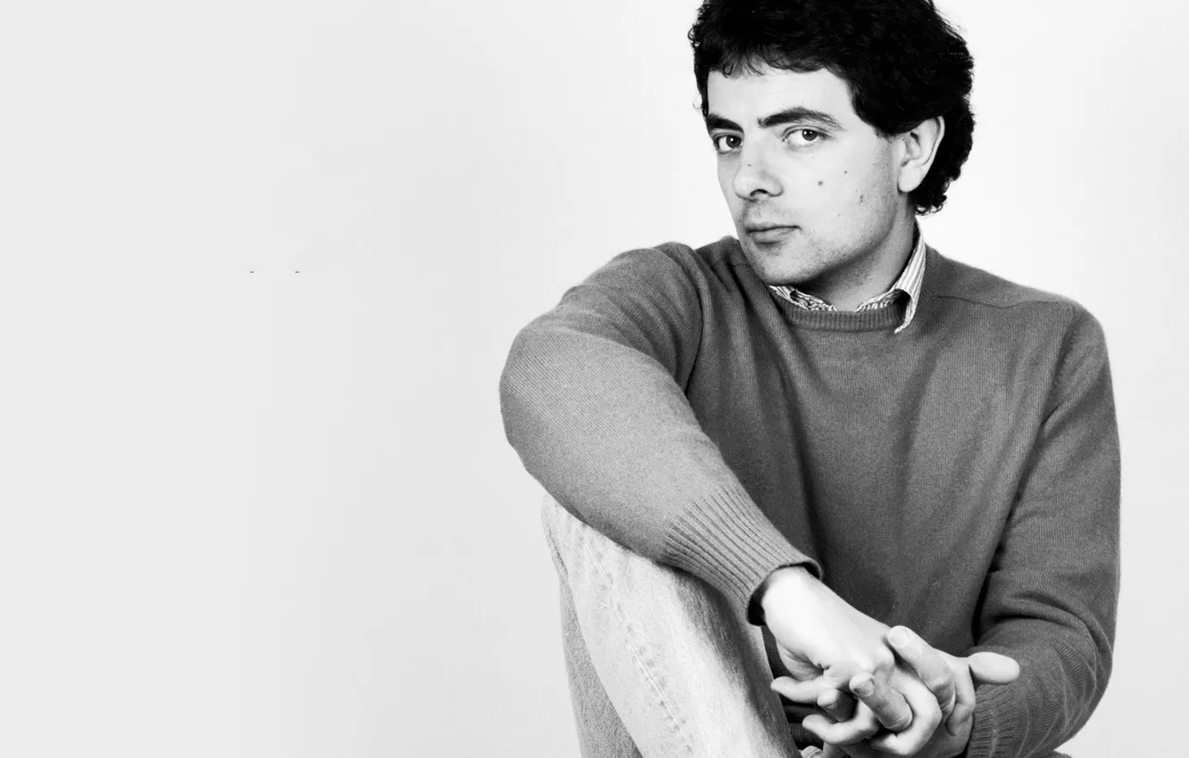 Photo wallpaper look, b/W, comedian, Rowan Atkinson, Rowan Atkinson