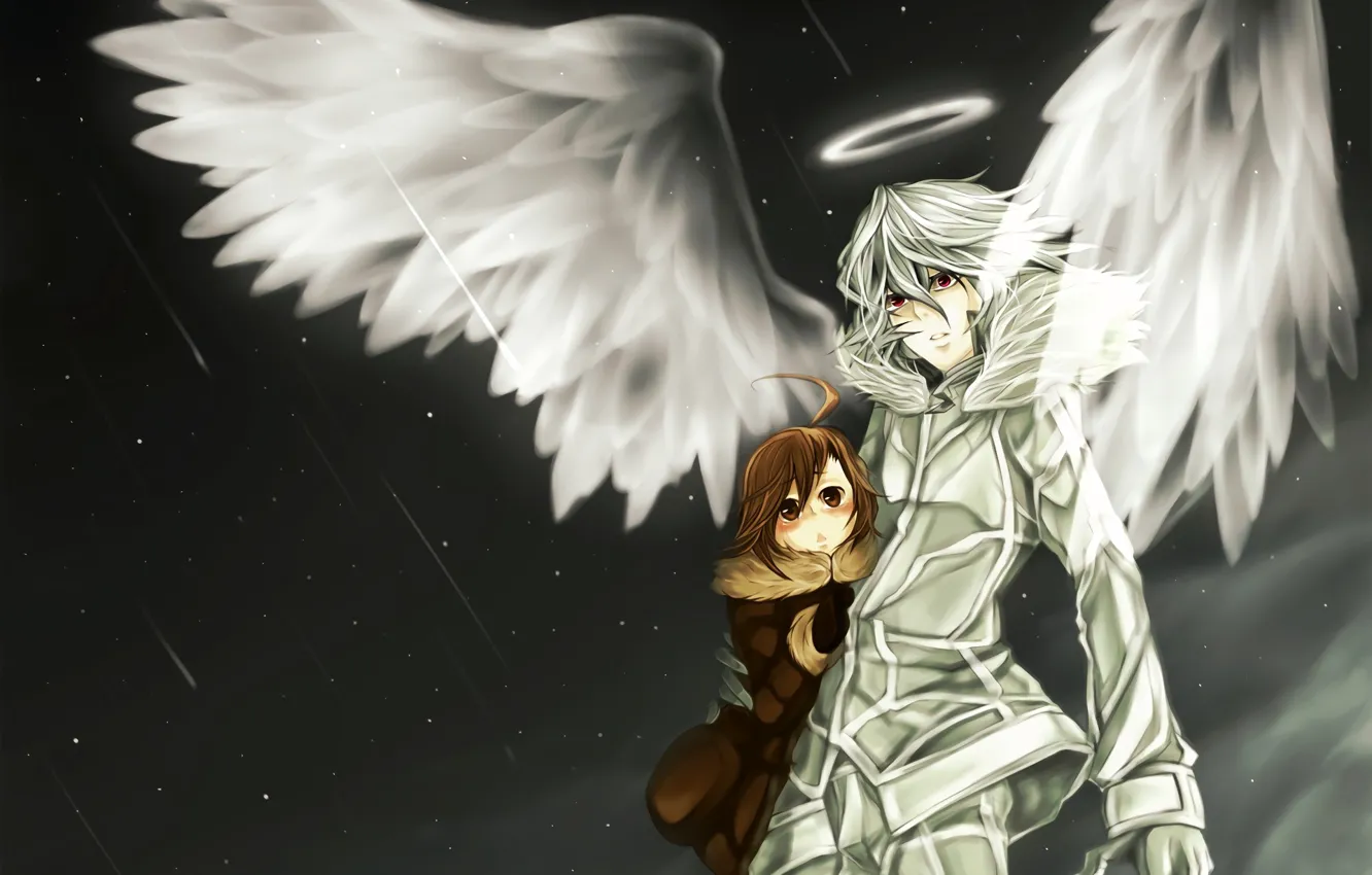 Photo wallpaper girl, anime, wings, angel, japanese, uniform, seifuku, tenshi