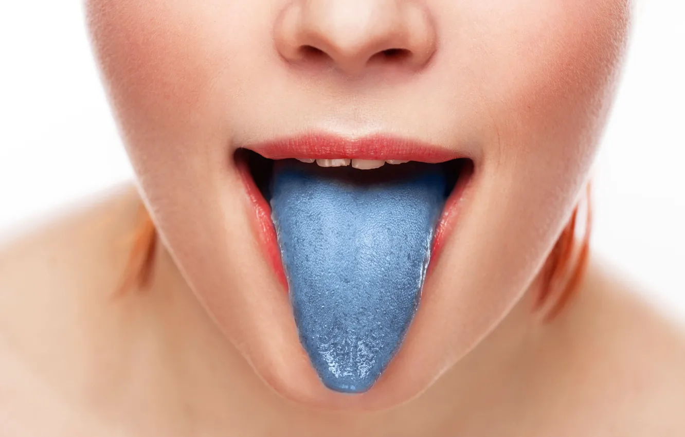Photo wallpaper woman, lips, bluetongue