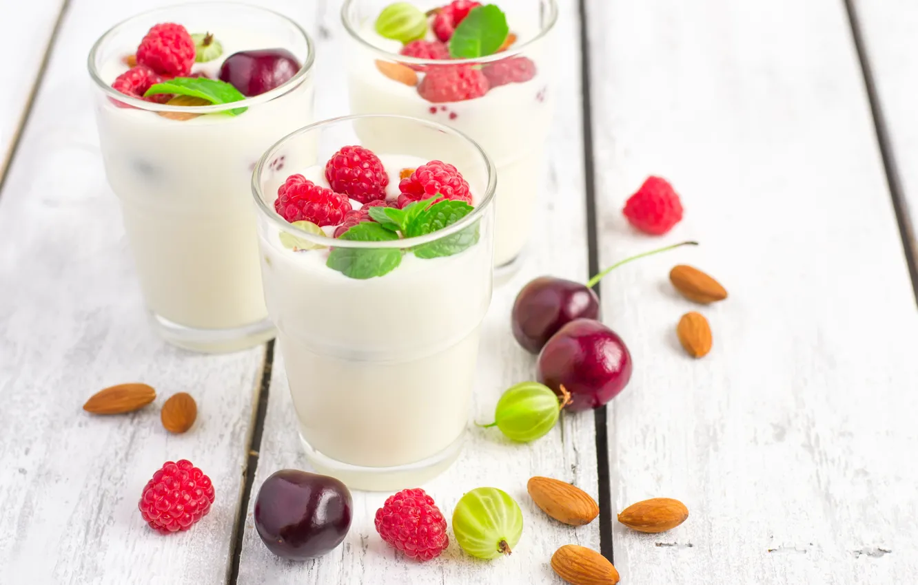 Photo wallpaper berries, Breakfast, yogurt