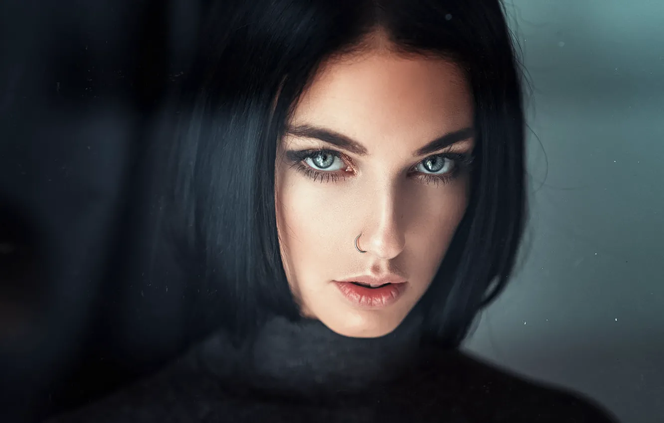 Photo wallpaper look, girl, face, black, hair, portrait, Alla Berger