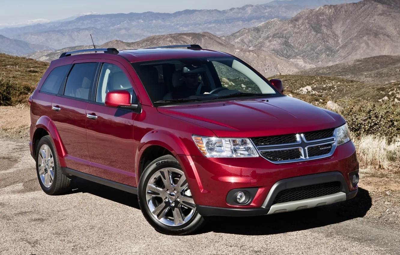 Photo wallpaper road, mountains, red, jeep, Dodge, Dodge, the front, crossover