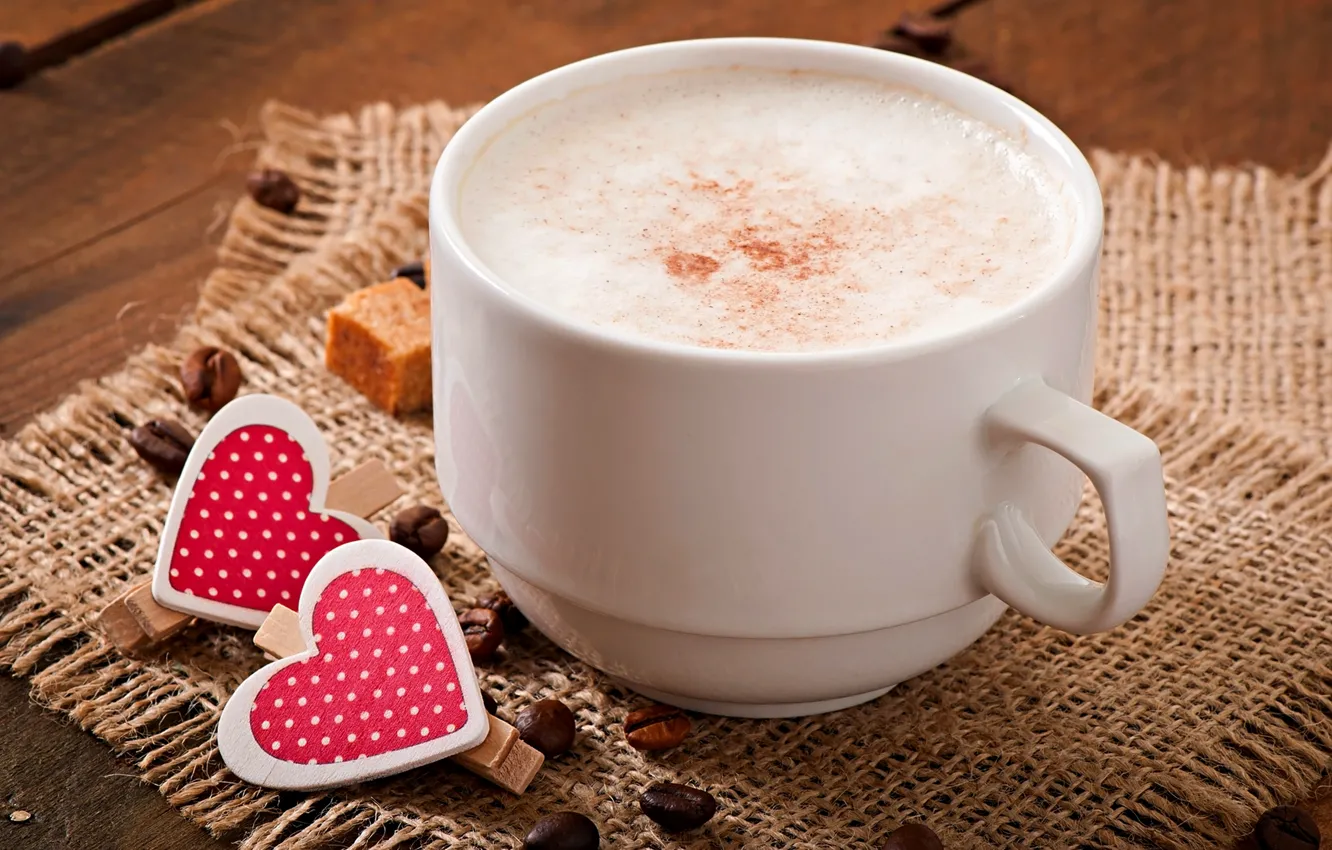 Photo wallpaper love, heart, coffee, milk, Cup, love, heart, cup