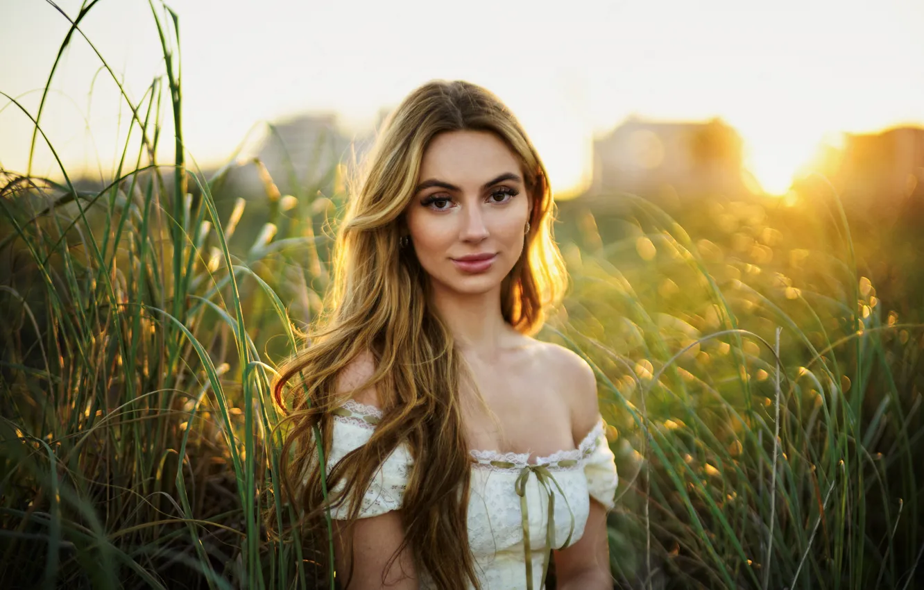 Photo wallpaper look, girl, face, portrait, reed, neckline, shoulders, long hair