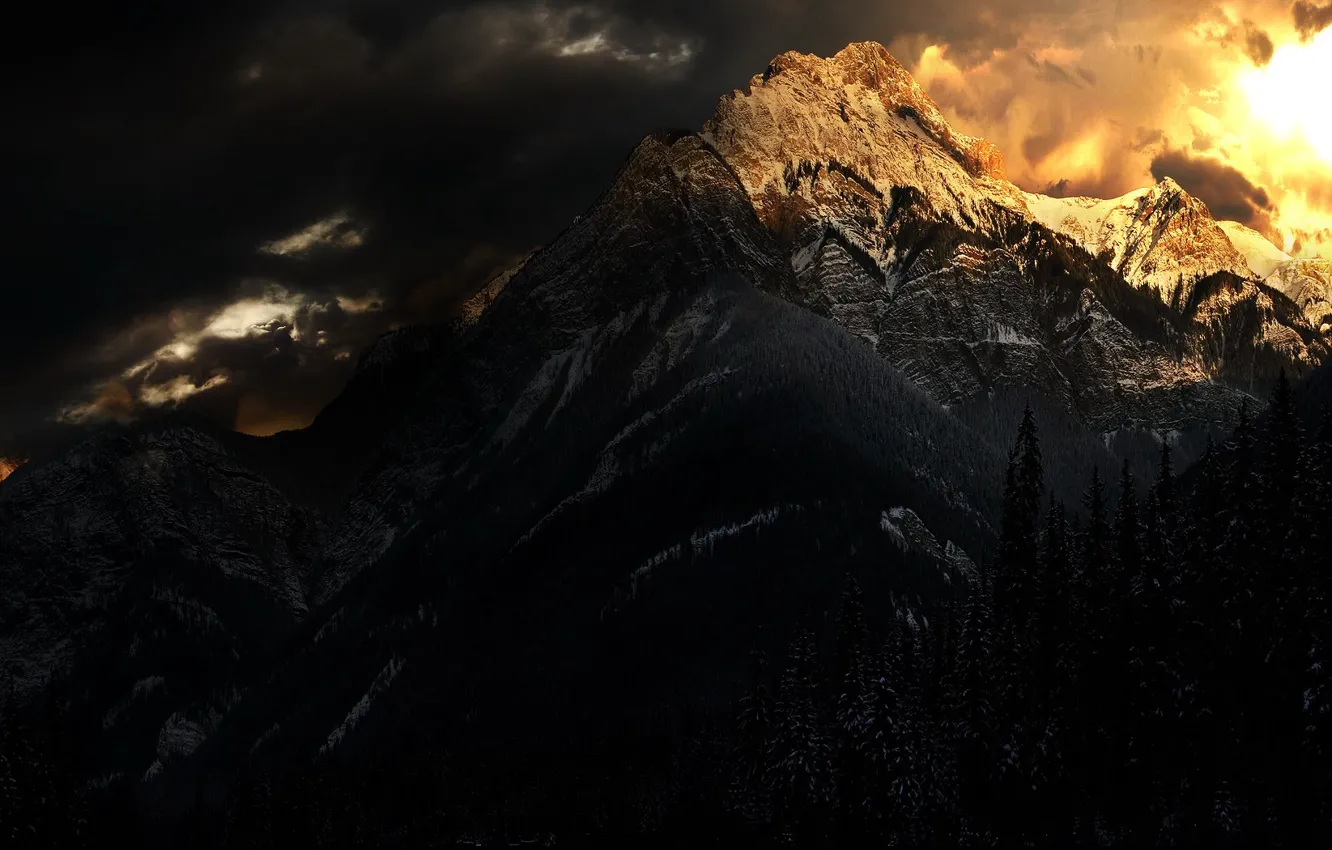 Photo wallpaper clouds, light, mountains