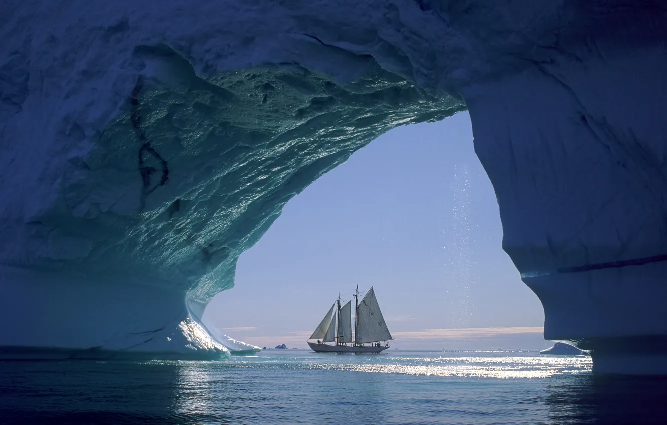 Photo wallpaper ice, sea, ship, sailboat