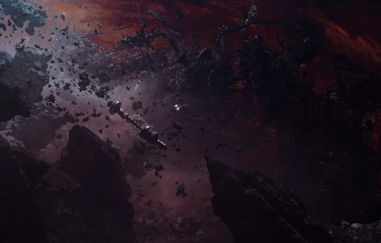 Photo wallpaper space, asteroids, Rorschach, starship, False blindness, Danil Krivoruchko, Peter Watts, Blindsight