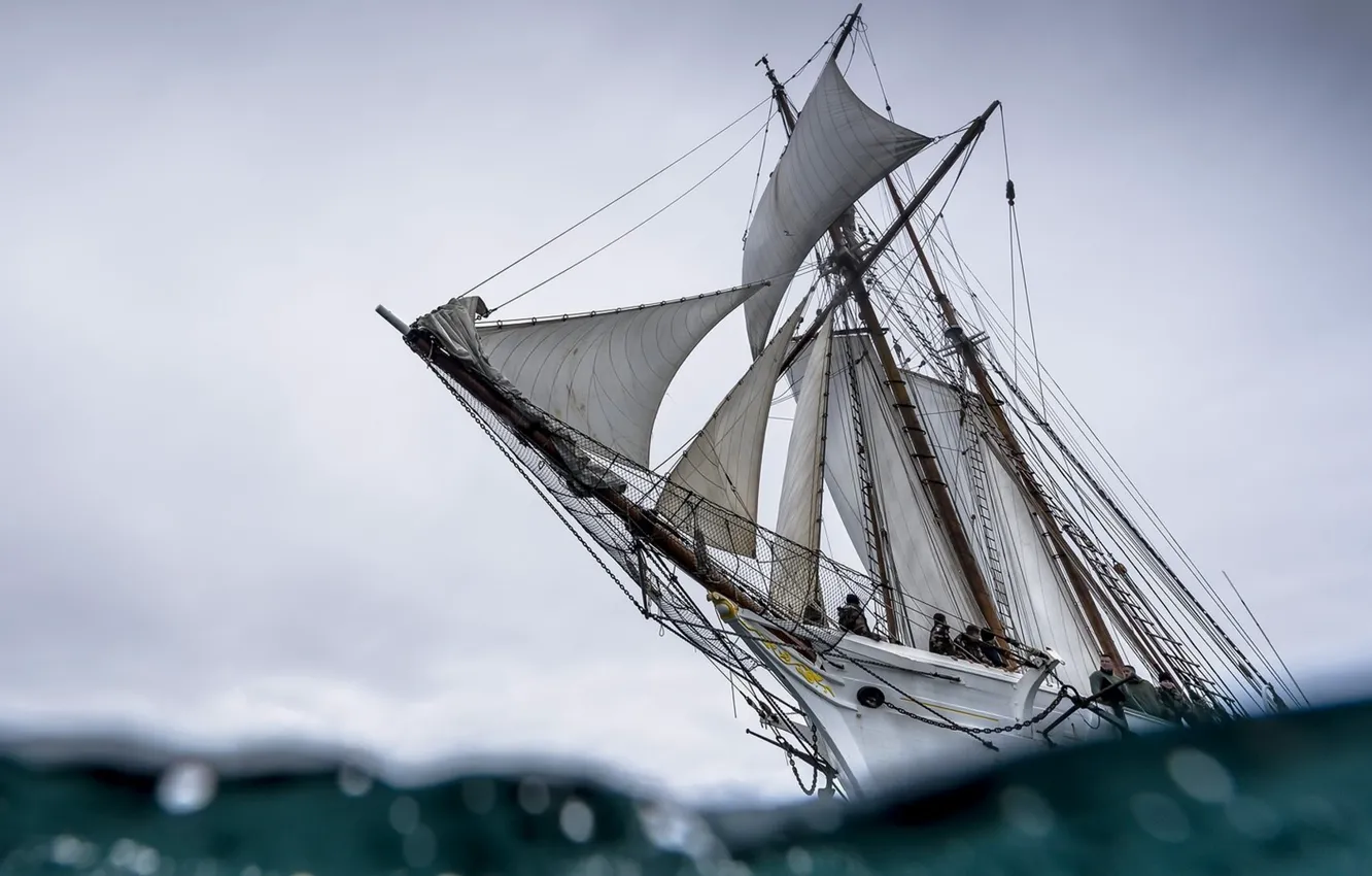 Photo wallpaper sea, the way, the wind, ship, nose, sail, team, mast