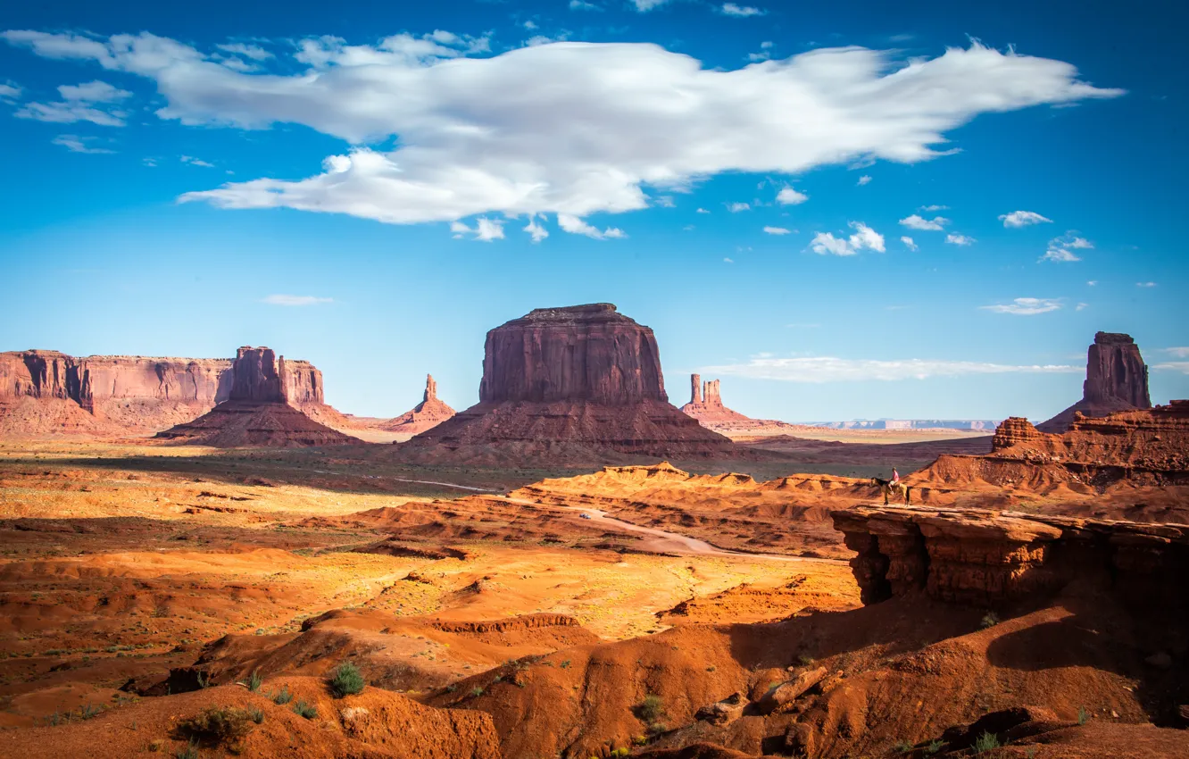 Photo wallpaper clouds, rocks, rider, Utah, USA, Monument Valley