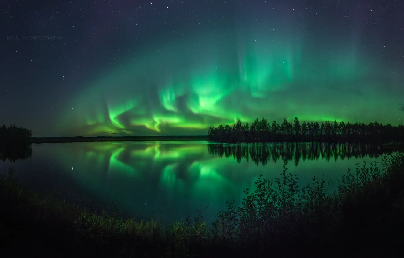 Photo wallpaper summer, the sky, stars, night, nature, lake, Northern lights