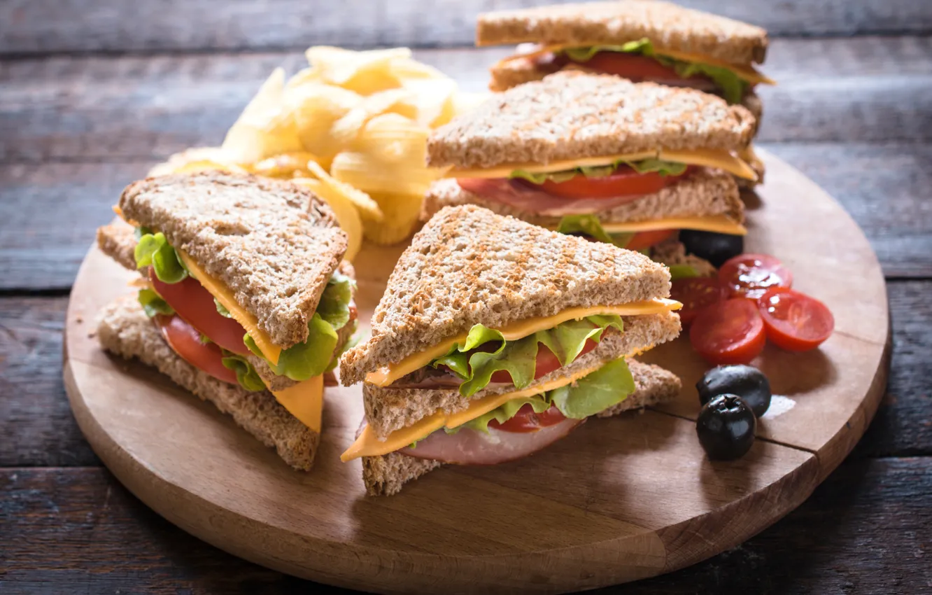 Photo wallpaper tomatoes, sandwich, olives