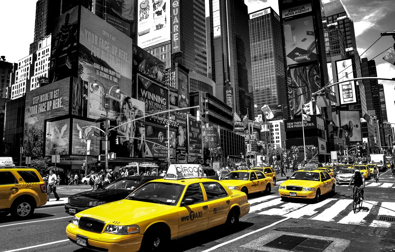 Photo wallpaper New York, USA, Times Square, black-and-white background