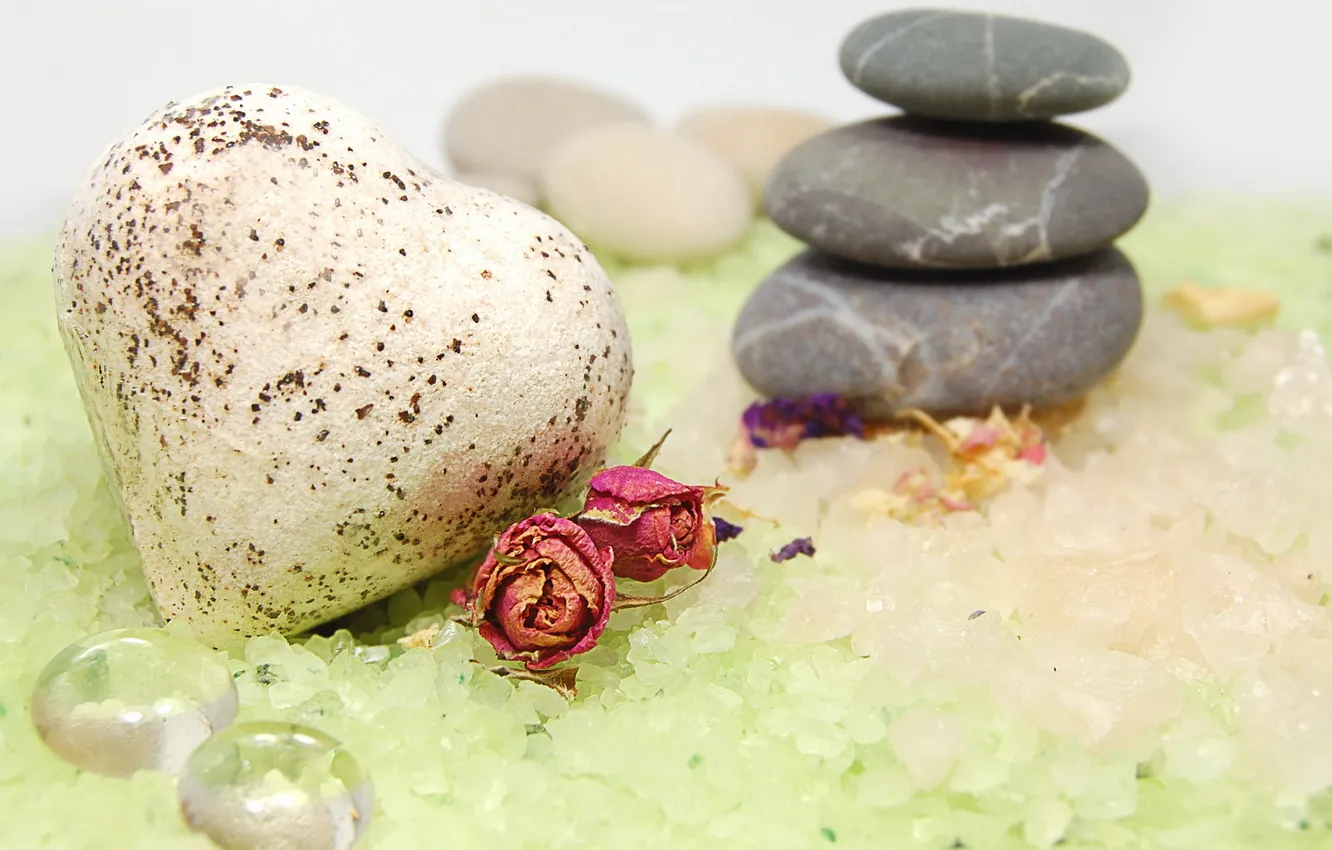 Photo wallpaper love, stones, mood, heart, roses, petals, hearts, sea salt