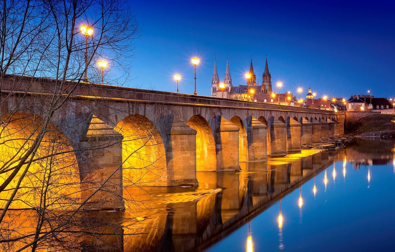 Photo wallpaper water, light, bridge, the city, reflection, river, shore, France