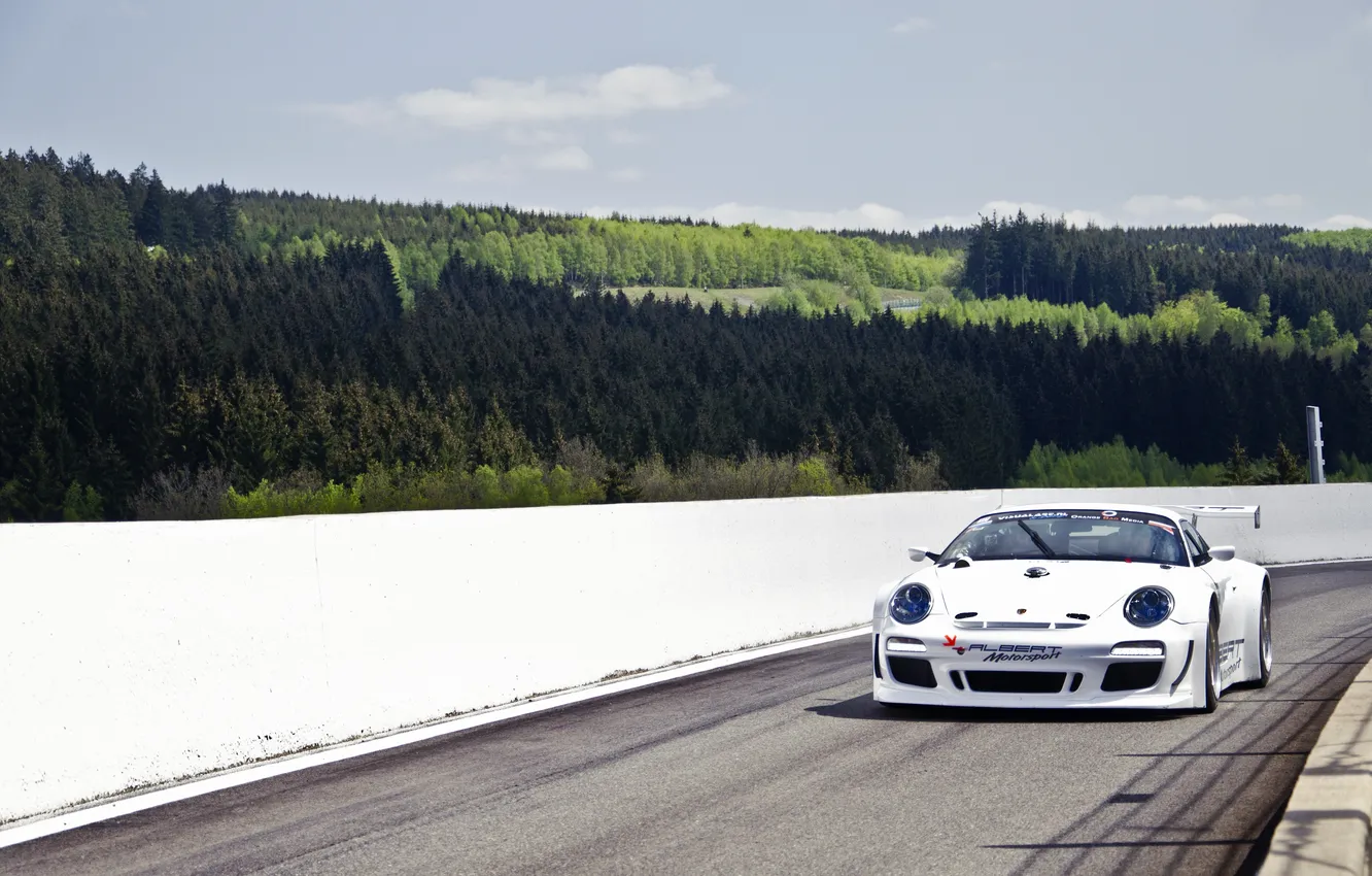 Photo wallpaper white, the sky, 911, 997, Porsche, ate, pine, white