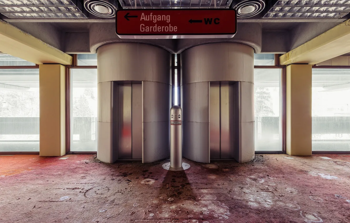 Photo wallpaper floor, abandoned, carpet, decay, elevators