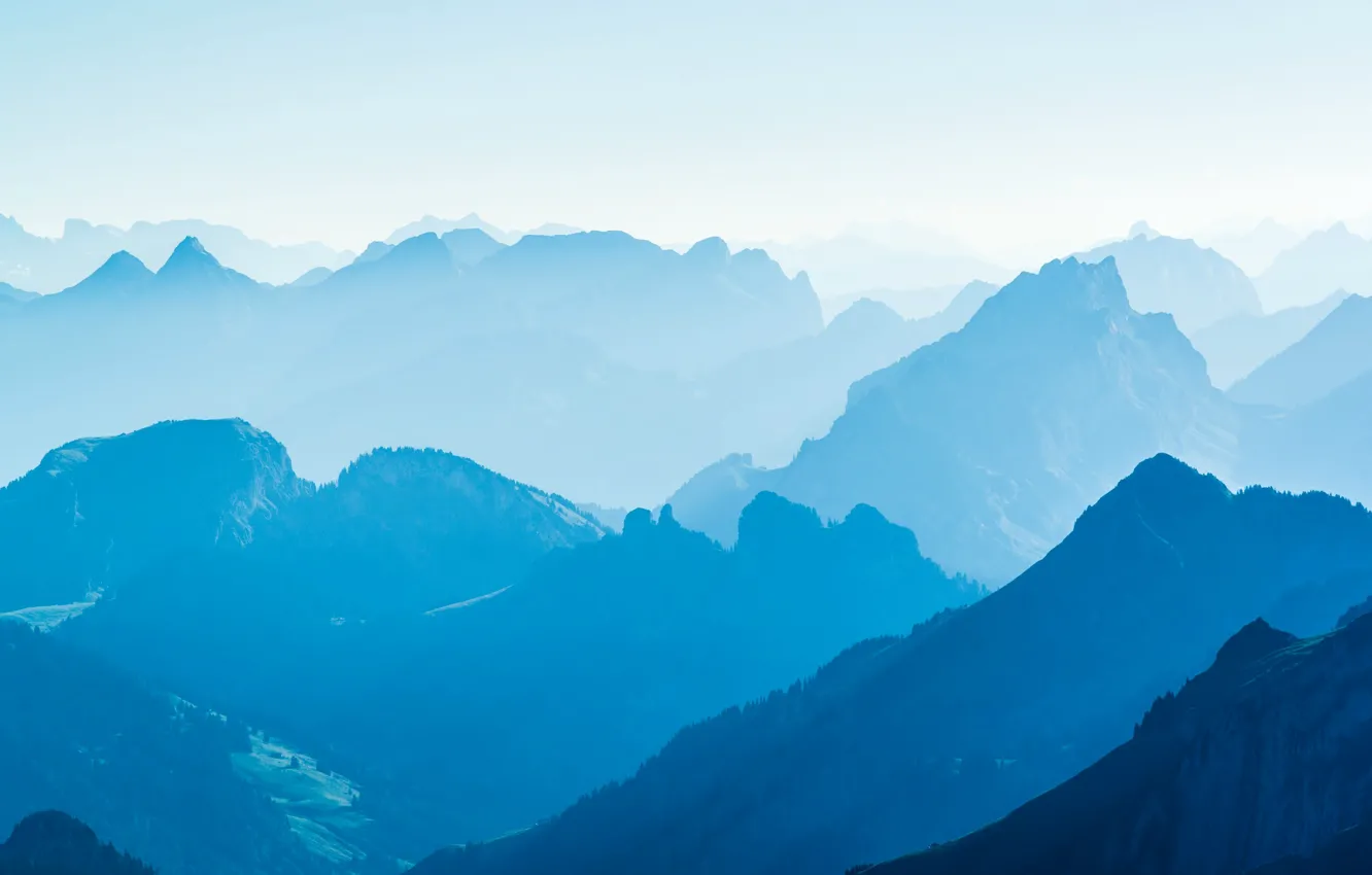 Photo wallpaper mountains, nature, fog, paint, haze